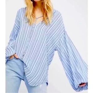 Free People small Blue Striped Women's Top bell arms